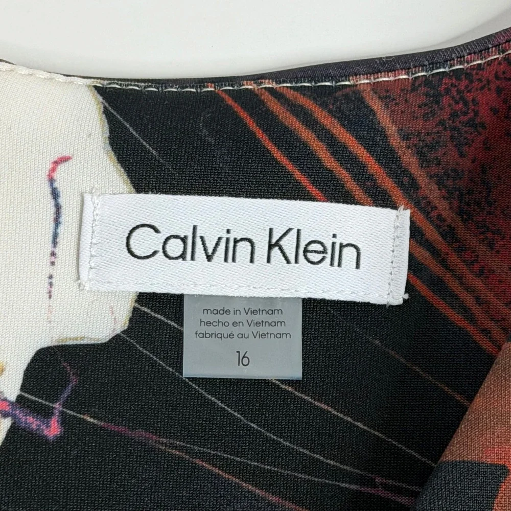 NWT Calvin Klein Cream Multi Floral Sleeveless V-Neck Sheath Dress Size 16 Party